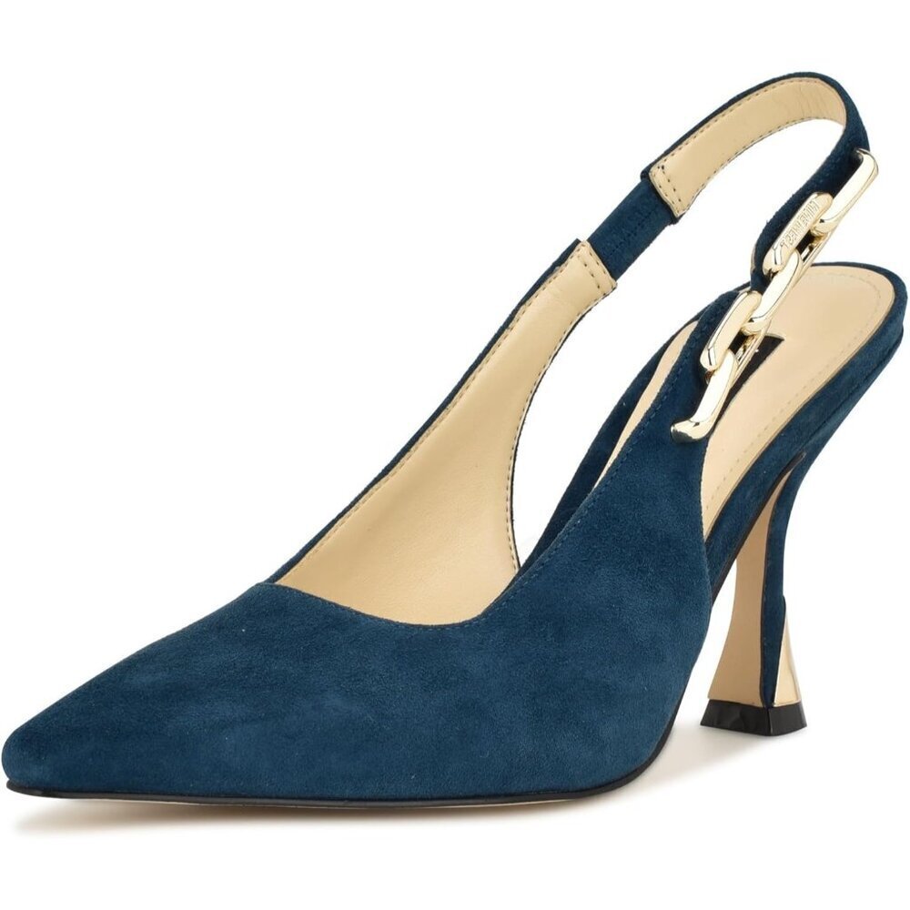 Nine West Womens Teal 400 Suede Closed Pointed Toe Sling Back Veroni Pump